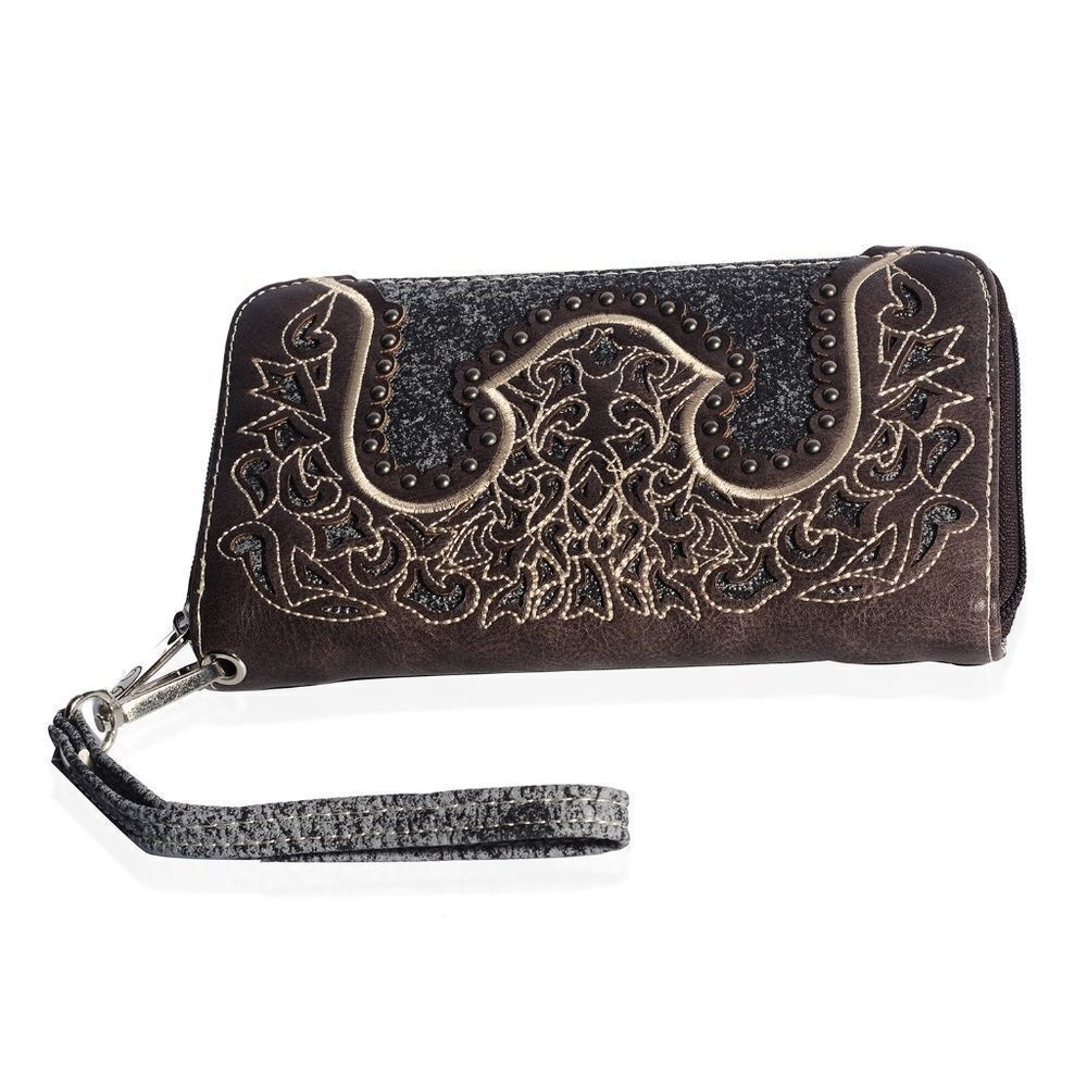 P&G COLLECTION Wallet Wristlet Studded Vegan Gray